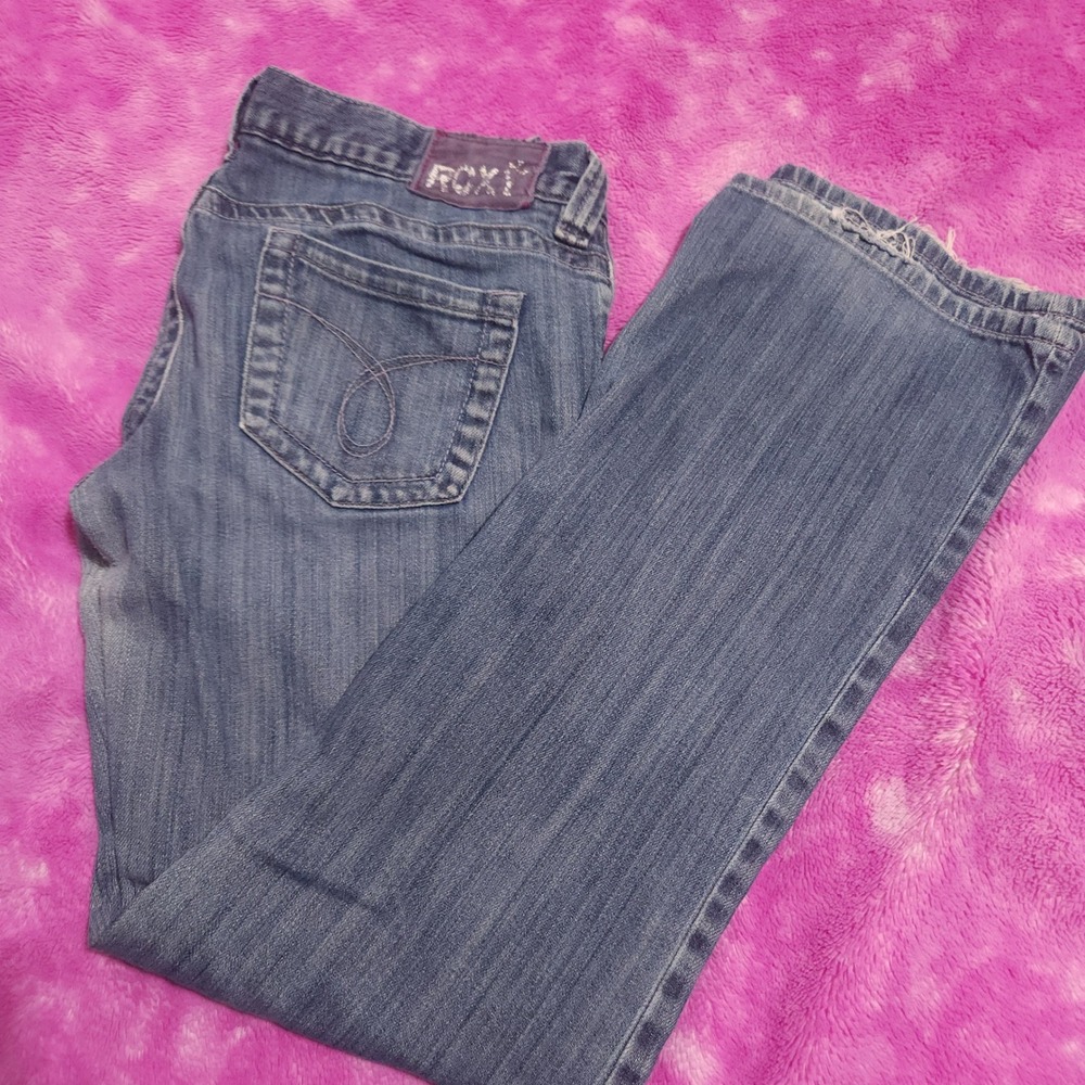 Roxy Jeans Juniors Low‎ Rise 32x31 Denim Blue Distressed Cuffs Surf Style